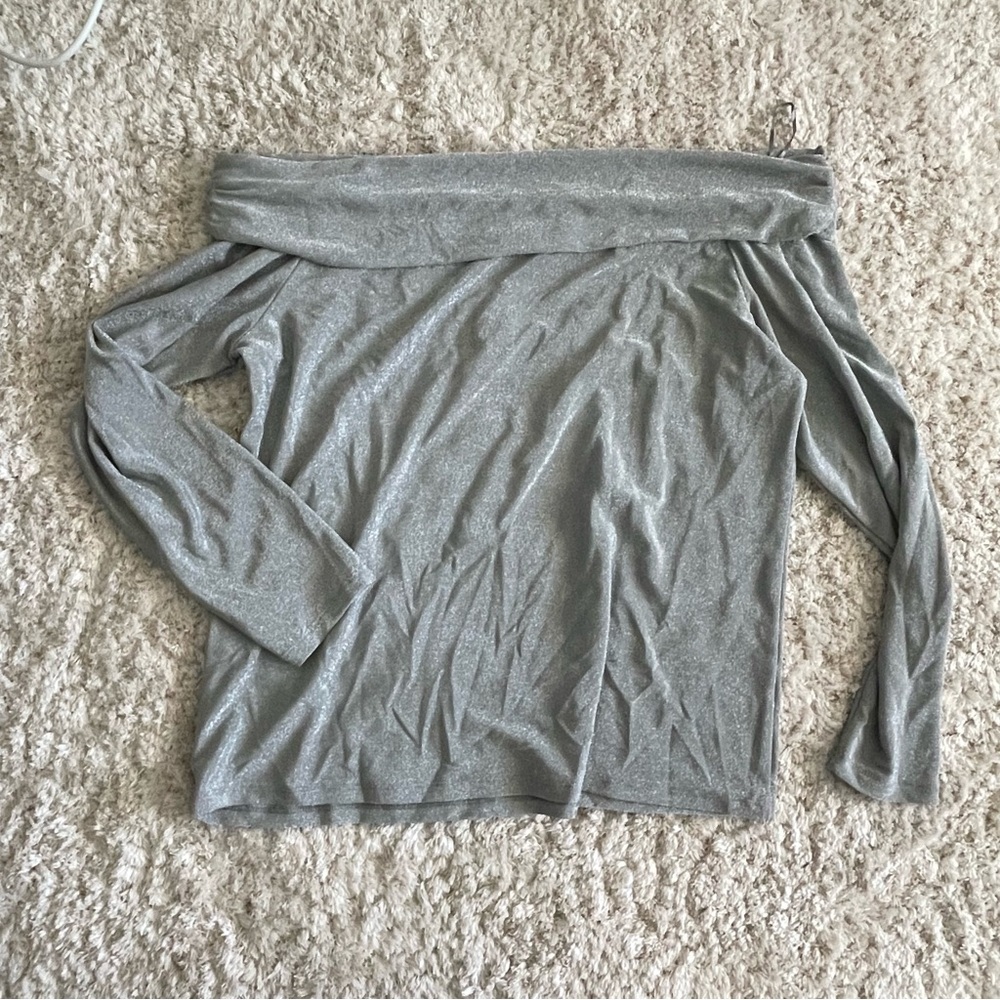 Silver off the shoulder long sleeve top